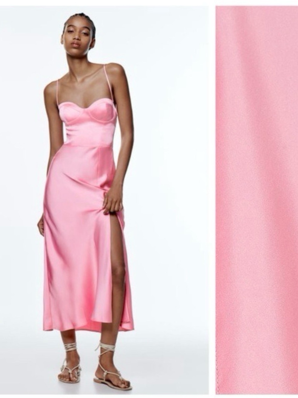 Zara Pink Satin Slip Dress with Thigh Slit